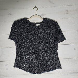 Papell Boutique Top Silk Beaded Glam Party Elegant Evening Wear